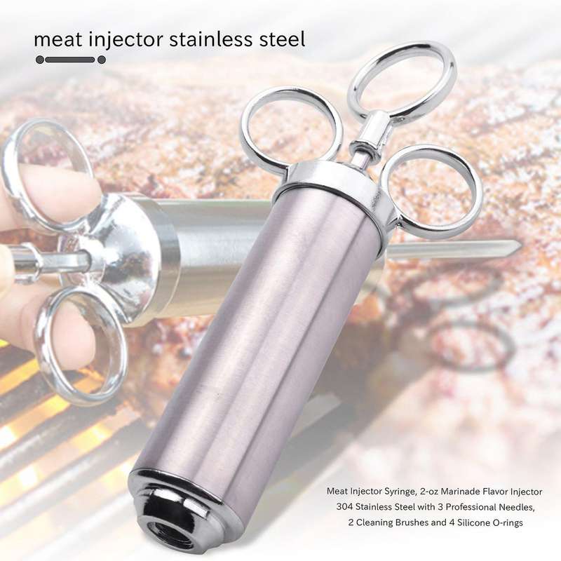 Meat Injector Syringe, 2- Marinade Flavor Injector 304 Stainless Steel with 3 Professional Needles