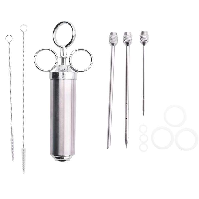 Meat Injector Syringe, 2- Marinade Flavor Injector 304 Stainless Steel with 3 Professional Needles