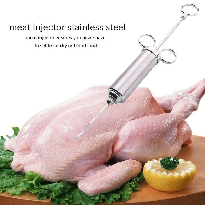Meat Injector Syringe, 2- Marinade Flavor Injector 304 Stainless Steel with 3 Professional Needles