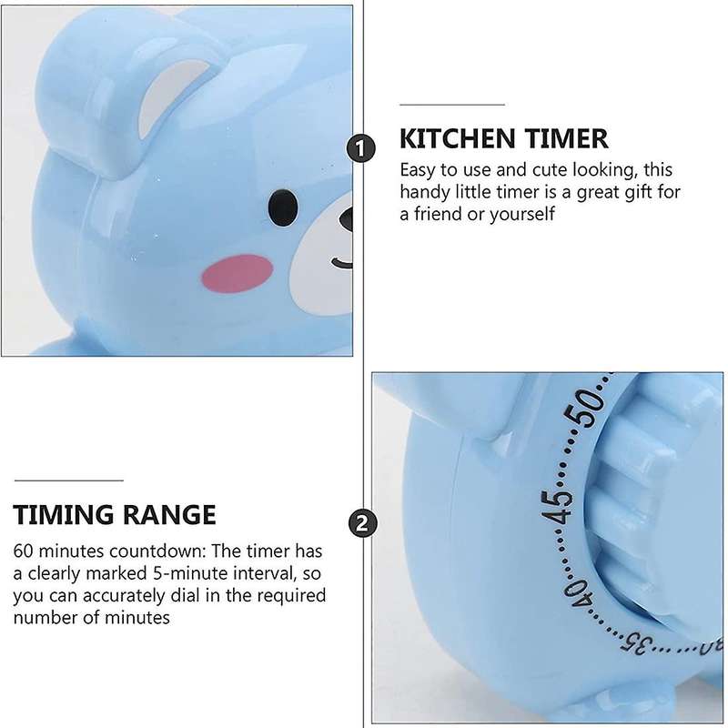 Mechanical Timer Kitchen Timer Countdown Timer Cartoon Bear Shape Egg Timer 60 Min for Cooking,Sport