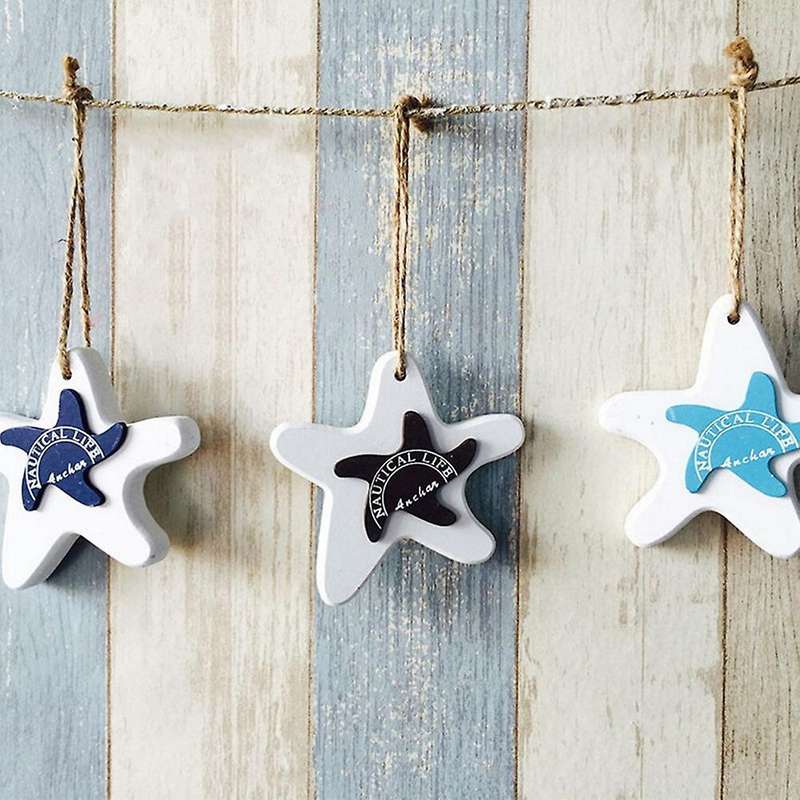 Mediterranean Starfish Hanging Fish Nautical Decoration Hanging Wooden Fish Children's Room Pendant