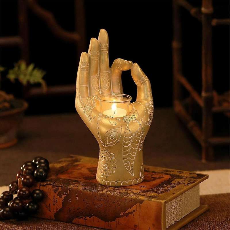 Meditation Decor-candle Holders Buddha Hand Holders Buddhist Decor Statue for Office Living Room 7.5