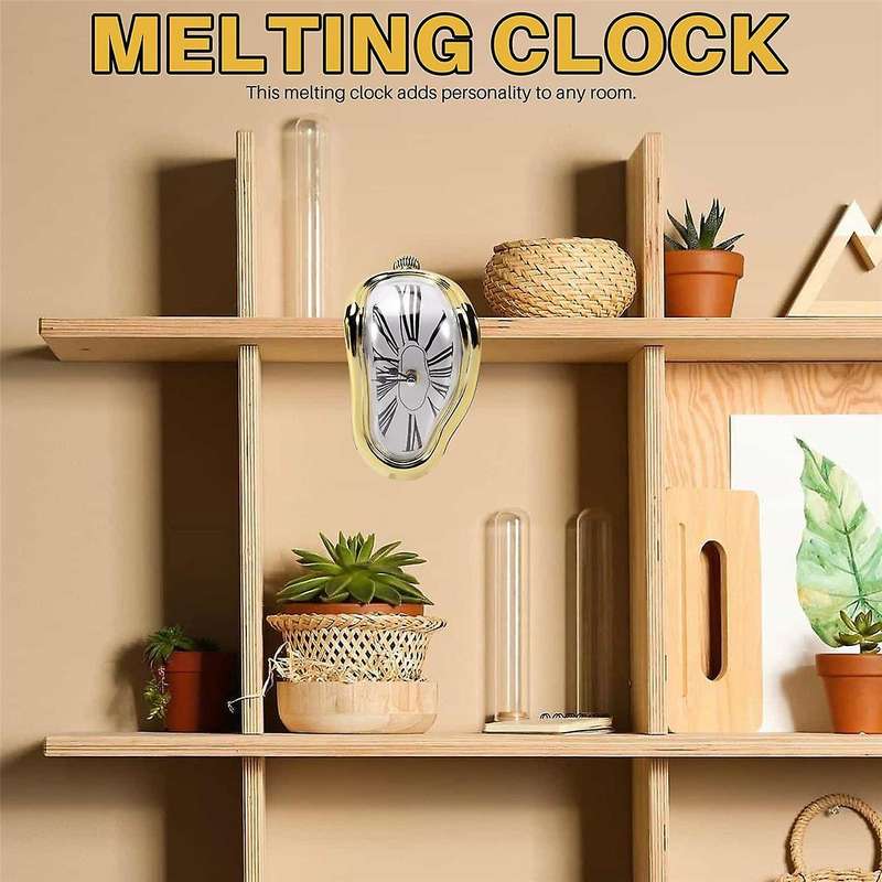 Melting Clock, Block-Type Twisted Clock,Melted Clock for Decorative Home Office Shelf Desk Table Fun