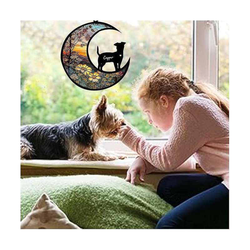 Memorial Suncatcher, Personalized with Name Date Breeds Suncatcher, Pet Loss Suncatcher, Stained Acr