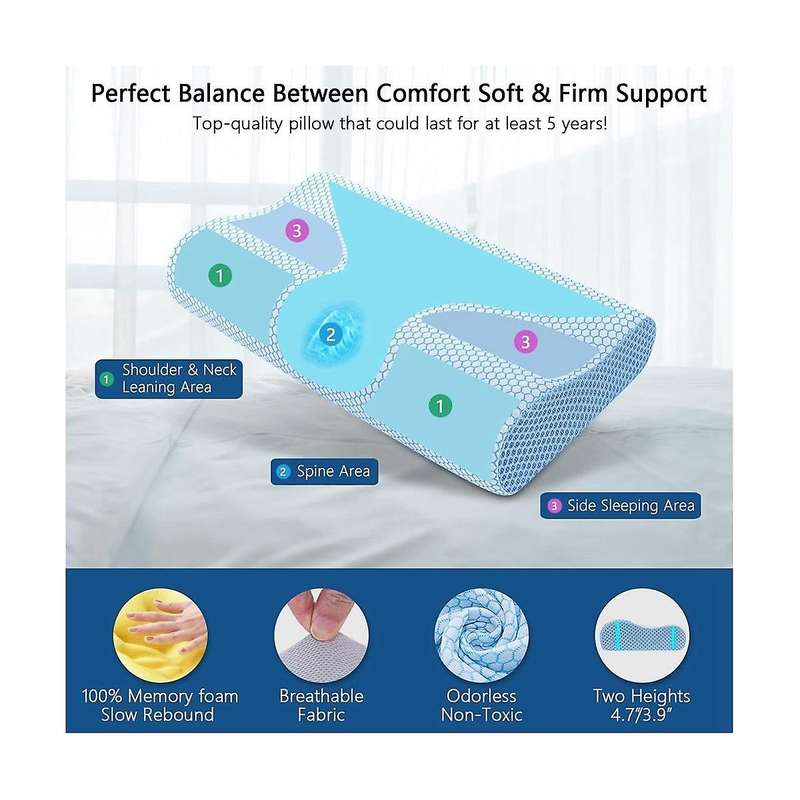 Memory Foam Pillows for Neck , Neck Pillows for Sleeping, Side Sleeper Contour Orthopedic