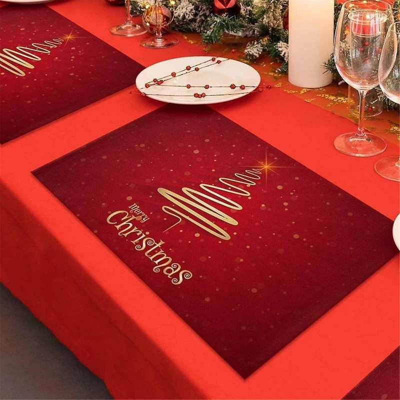 Merry Christmas Tree Placemats Set Of 6,non-/wipe Clean Linen Dining Table Mat Set,heat-resistant T