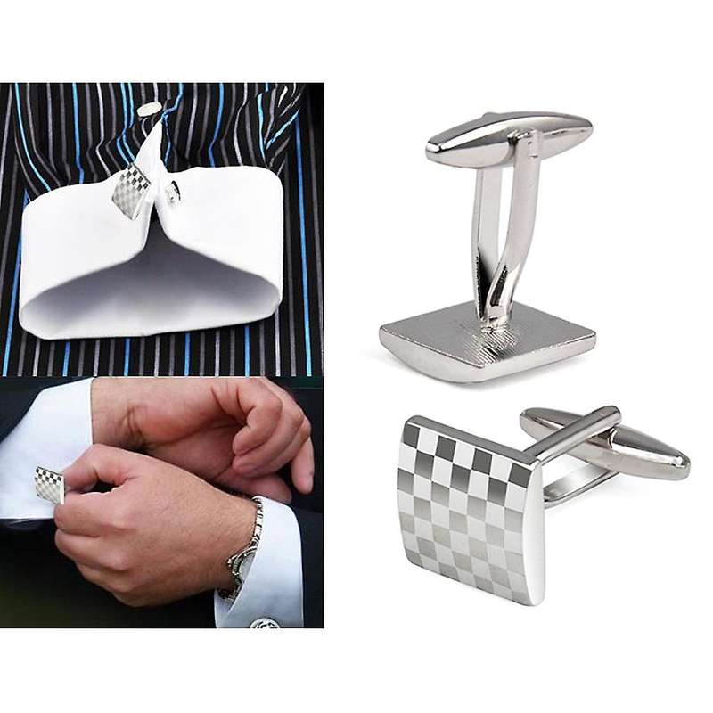 Mens Stainless Steel Business Shirt Silver Square Wedding