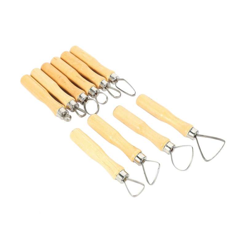 Metal + Wood Thick Handle Flat Wire Cutter Clay Pottery Sculpting Tool Set Pack Of 10