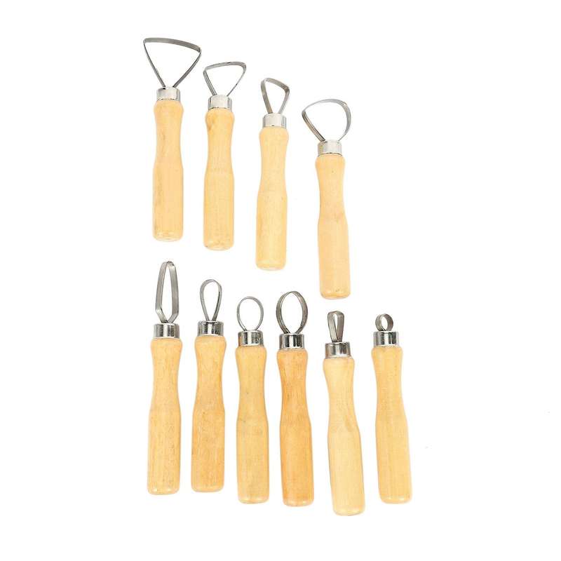 Metal + Wood Thick Handle Flat Wire Cutter Clay Pottery Sculpting Tool Set Pack Of 10