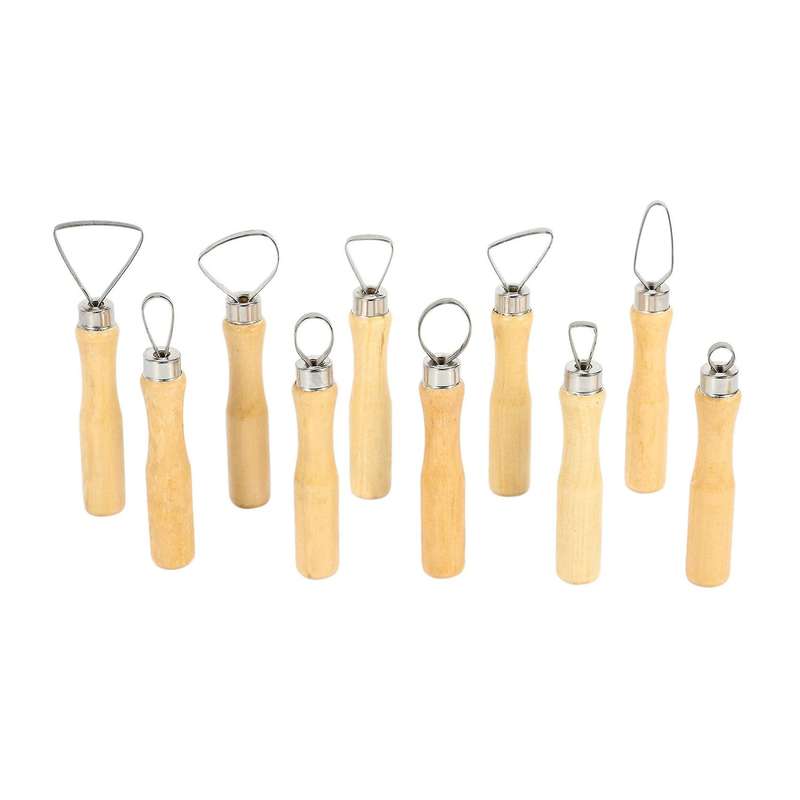 Metal + Wood Thick Handle Flat Wire Cutter Clay Pottery Sculpting Tool Set Pack Of 10