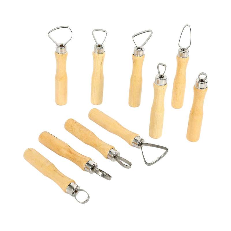 Metal + Wood Thick Handle Flat Wire Cutter Clay Pottery Sculpting Tool Set Pack Of 10