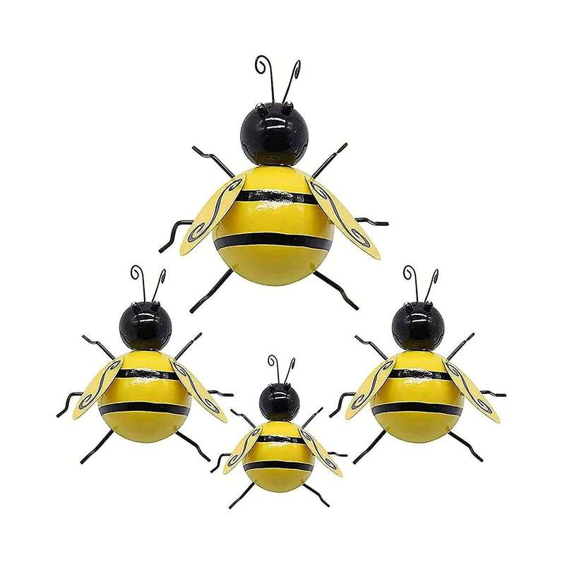 Metal Bee Wall Decor Outdoor Garden Fence Decor, 3d Wall Art Decoration, Bee Wall Hanging ,4pcs
