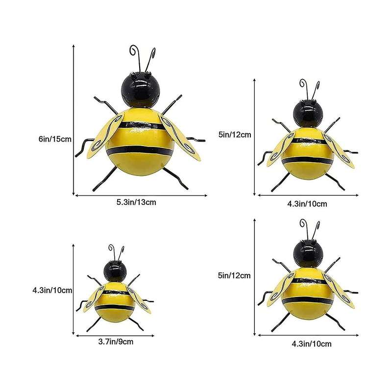 Metal Bee Wall Decor Outdoor Garden Fence Decor, 3d Wall Art Decoration, Bee Wall Hanging ,4pcs
