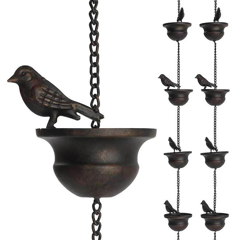 Metal Birds on Cups Metal Rain Chain Rain Catcher for Gutter Roof Decoration Metal Drainage Rain Cha