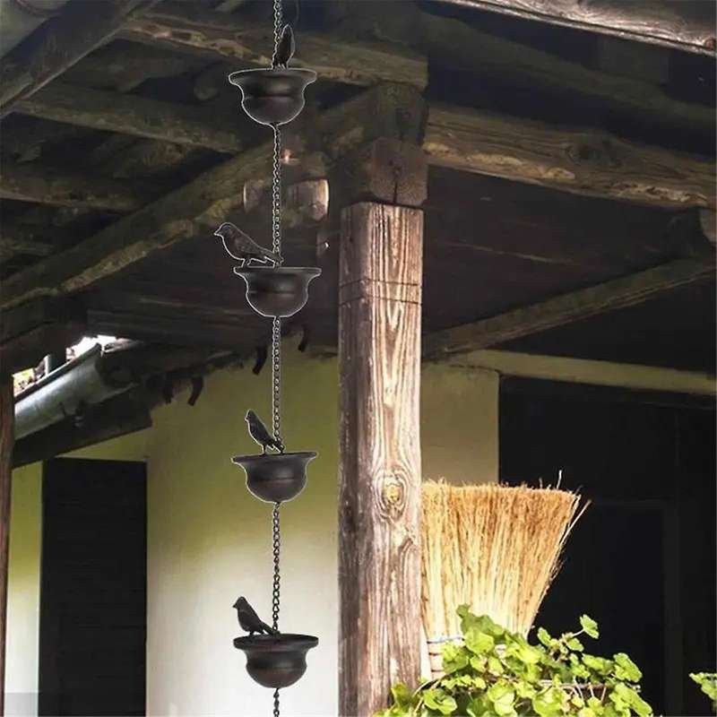 Metal Birds on Cups Metal Rain Chain Rain Catcher for Gutter Roof Decoration Metal Drainage Rain Cha
