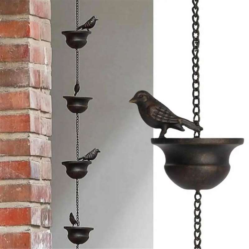 Metal Birds on Cups Metal Rain Chain Rain Catcher for Gutter Roof Decoration Metal Drainage Rain Cha