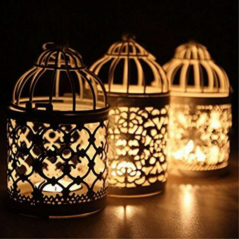 Metal Candle Holder Hanging Lanterns Birdcage Candlestick Home Decor