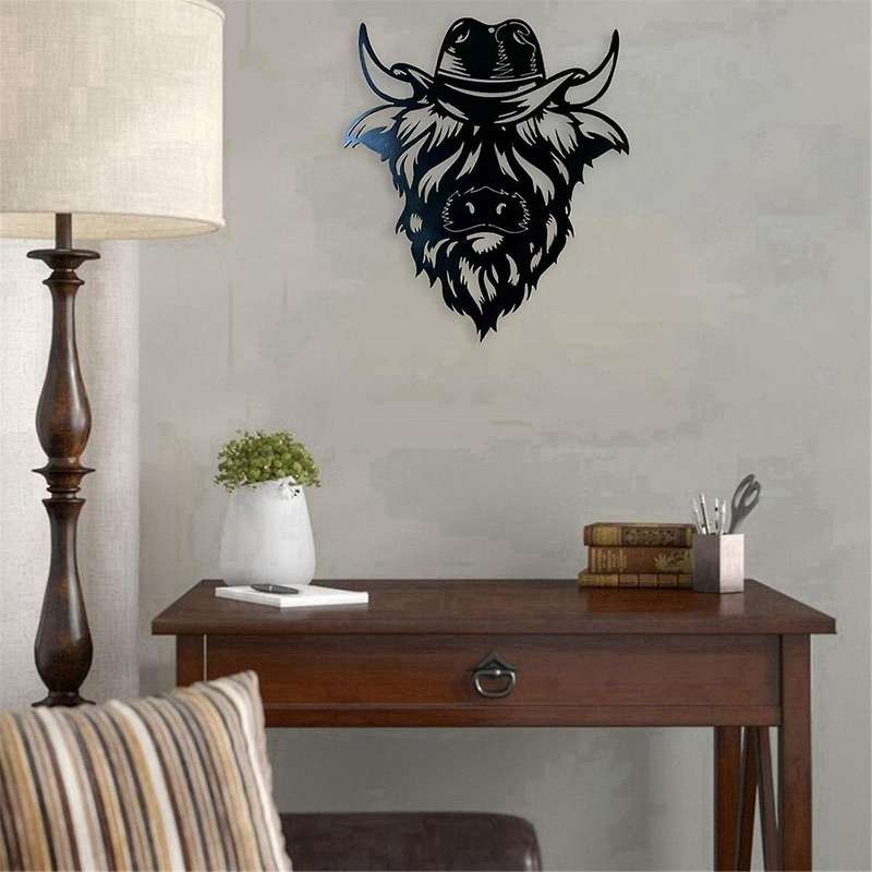 Metal Cow Wall Sign Cow Head Outdoor Decor Garden Fence Decoration Metal Decorative Front Door Hangi