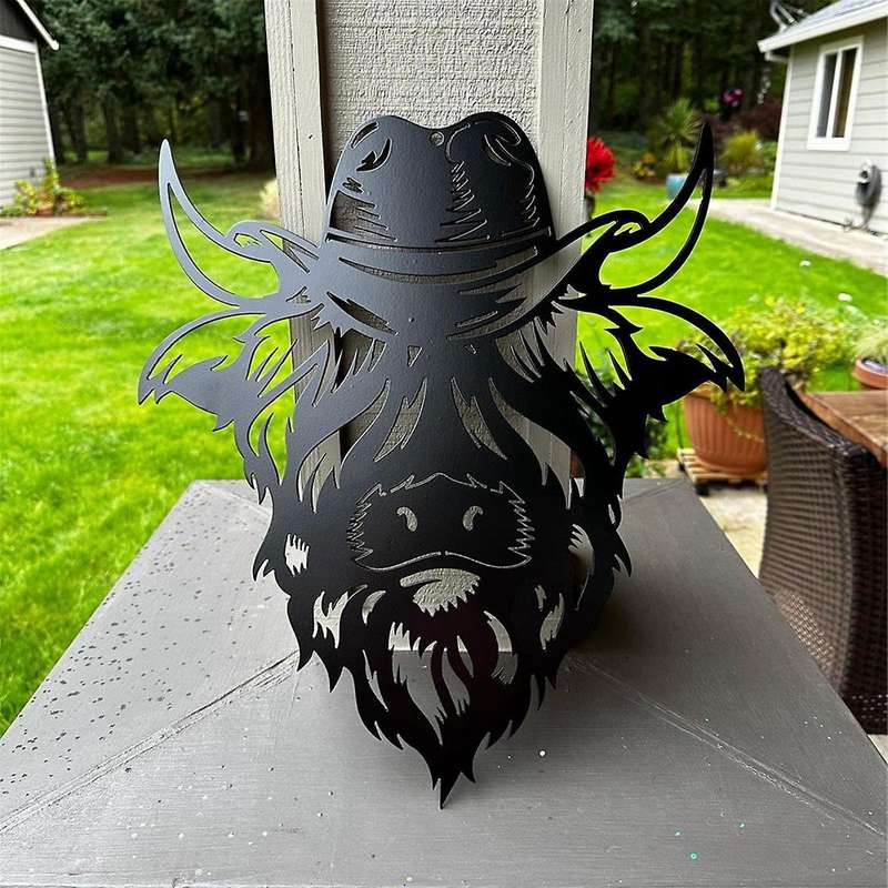 Metal Cow Wall Sign Cow Head Outdoor Decor Garden Fence Decoration Metal Decorative Front Door Hangi