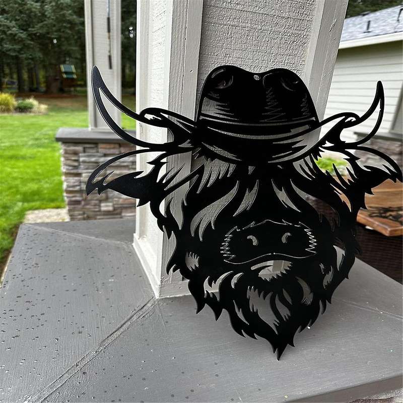 Metal Cow Wall Sign Cow Head Outdoor Decor Garden Fence Decoration Metal Decorative Front Door Hangi