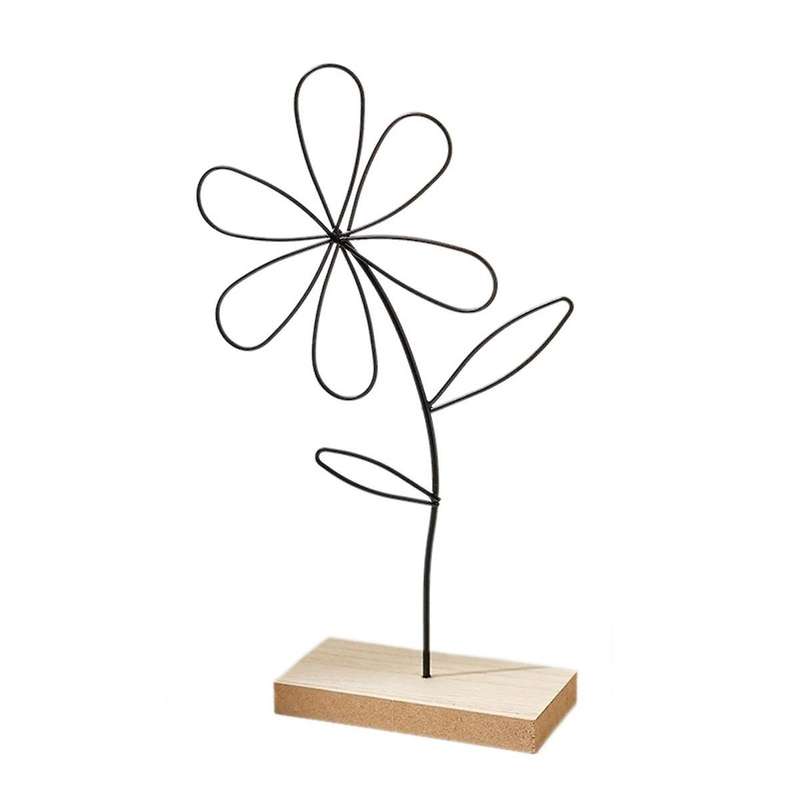 Metal Flower Decorative Stand Flower Metal Black Wooden Base Home Decoration