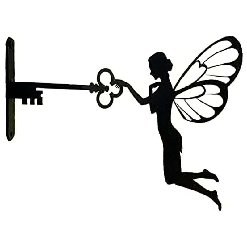 Metal Fairy with Key Garden Decoration Elf Stake for Outdoor Fairy Garden Ornament Tree Decor