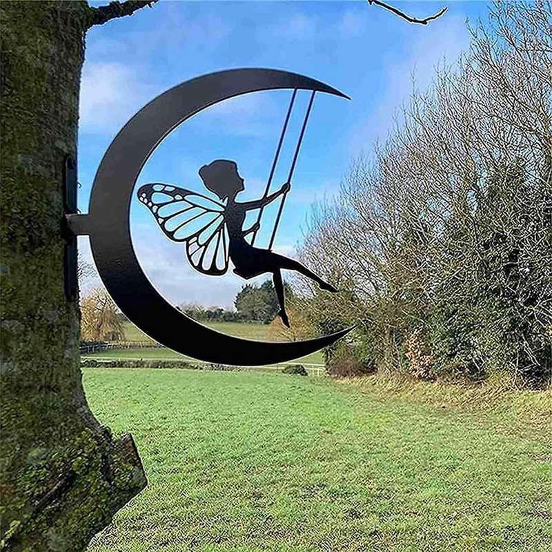 Metal Fairy with Key Garden Decoration Elf Stake for Outdoor Fairy Garden Ornament Tree Decor