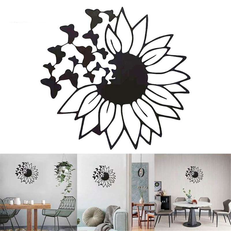 Metal Flowers Wall Art Metal 3D Butterfly Sunflower Wall Decoration Garden Metal Wall