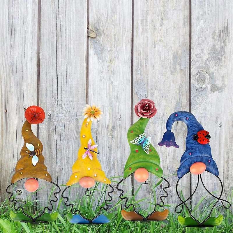 Metal Gnome Ground Insertion 3D Insects Butterflies Decor for Garden Courtyard Backyard Lawn Ground