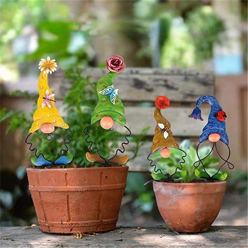 Metal Gnome Ground Insertion 3D Insects Butterflies Decor for Garden Courtyard Backyard Lawn Ground