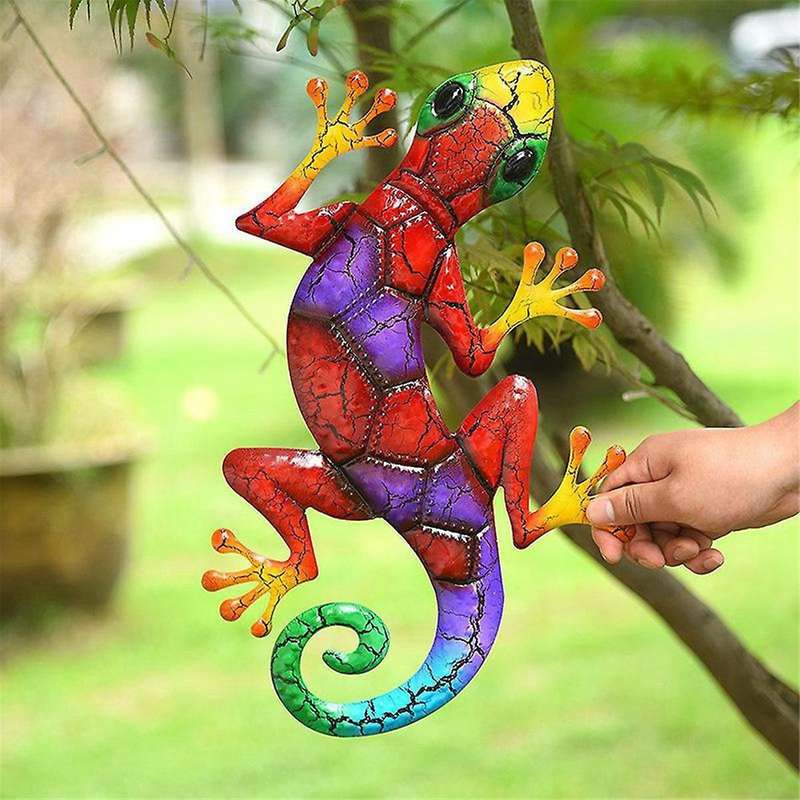 Metal Gecko Yard Garden Decoration for Outdoor Statues Home Garden Wall Decor Miniature Sculpture Li