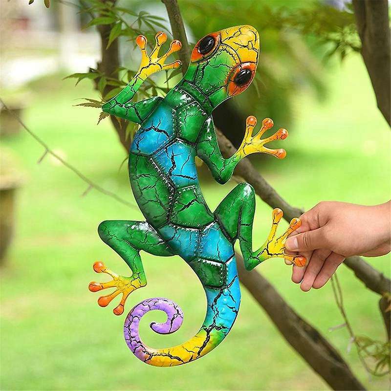 Metal Gecko Yard Garden Decoration for Outdoor Statues Home Garden Wall Decor Miniature Sculpture Li