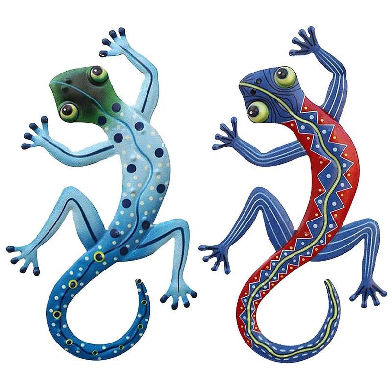Metal Gecko Outdoor Sculpture Handmade Art Garden Yard Craft Statue Home Wall Decoration Fence Liza