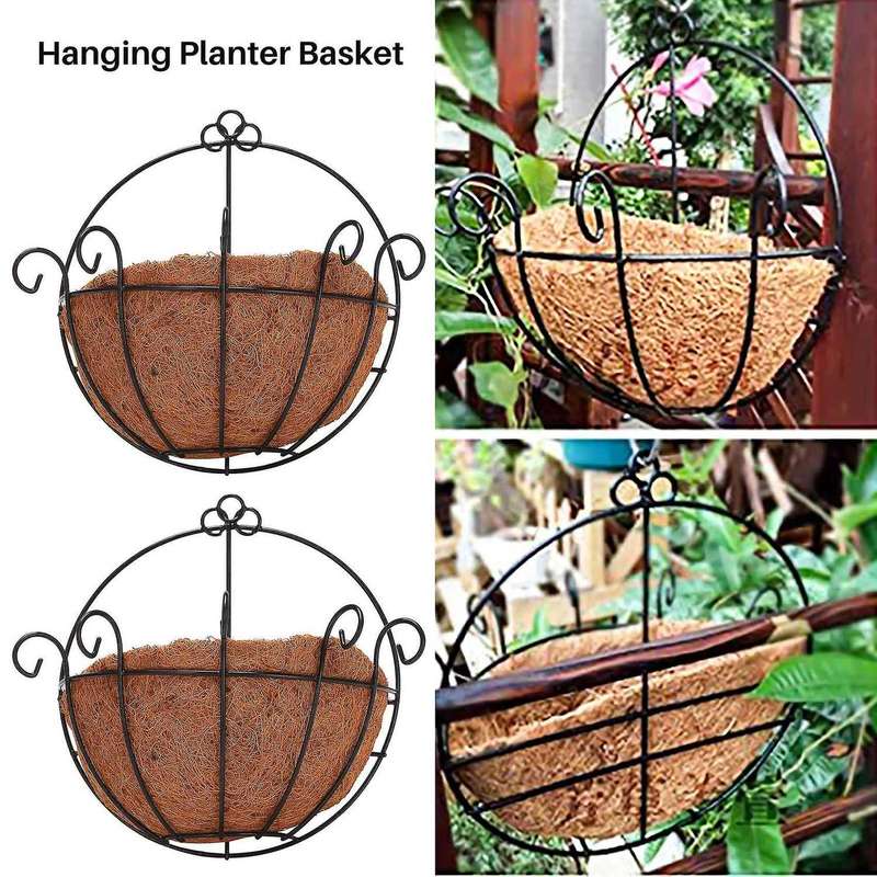 Metal Hanging Planter Basket with Liner Wall Mount Wire Plant Holder for Indoor Outdoor Garden Porc