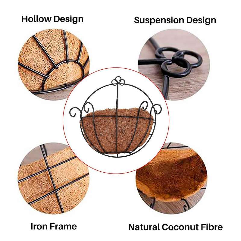 Metal Hanging Planter Basket with Liner Wall Mount Wire Plant Holder for Indoor Outdoor Garden Porc