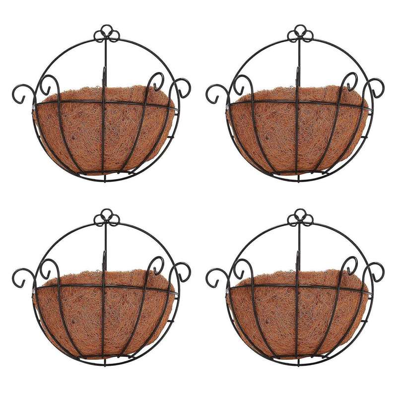 Metal Hanging Planter Basket with Liner Wall Mount Wire Plant Holder for Indoor Outdoor Garden Porc