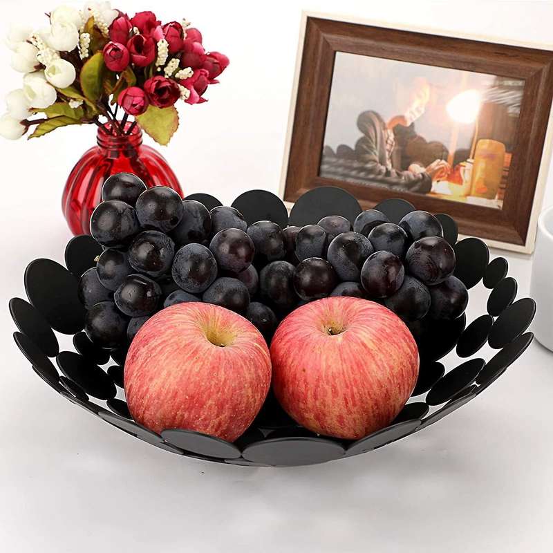 Metal Fruit Bowl Basket Table Centerpiece Fruit Stand Decorative Countertop Fruit Holder (Black)