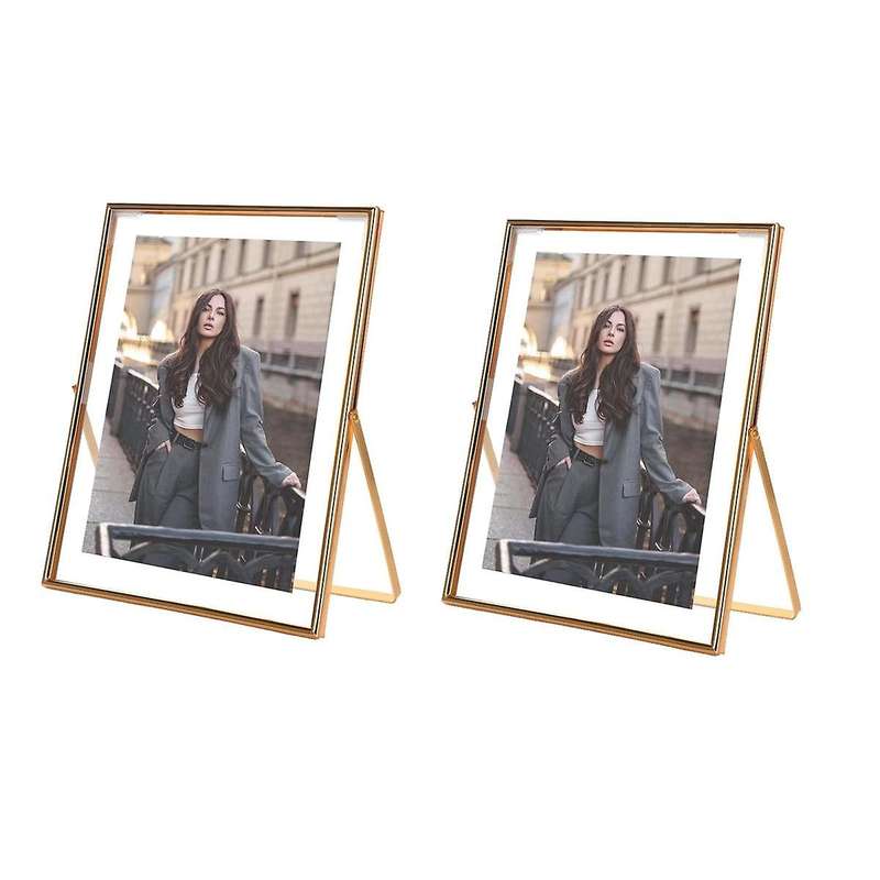 Metal Picture Frame 8x10, for Multiple Photo Sizes (6x8, 5x7,8x10), Real Glass, Tabletop Floating Pi