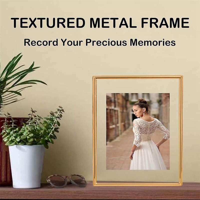 Metal Picture Frame 8x10, for Multiple Photo Sizes (6x8, 5x7,8x10), Real Glass, Tabletop Floating Pi