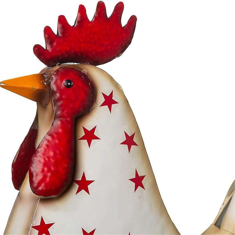 Metal Patriotic Rooster Porch Decor, Chicken Figurine Sculpture, for the Fourth of July USA Independ