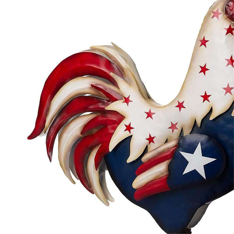 Metal Patriotic Rooster Porch Decor, Chicken Figurine Sculpture, for the Fourth of July USA Independ