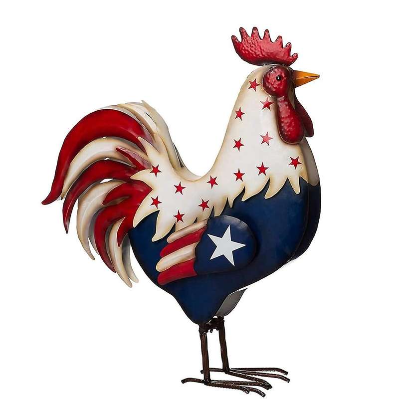 Metal Patriotic Rooster Porch Decor, Chicken Figurine Sculpture, for the Fourth of July USA Independ
