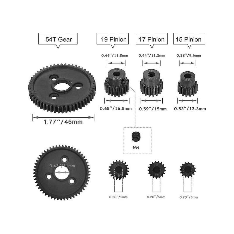 Metal Steel 54t 0.8 32 Pitch 3956 Gear and 15t 17t 19t Gear Sets for Slash 4wd