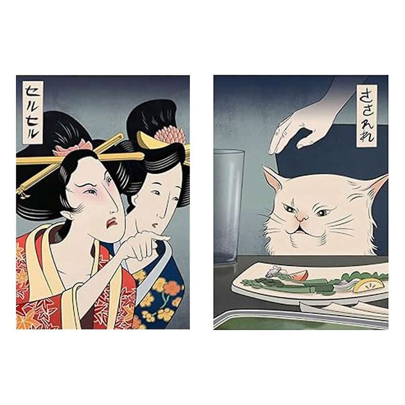 M-funny Japanese Woman Yelling At , Canvas Painting Wall Art Poster Print for Home Decor