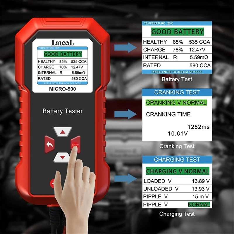 Micro-500 12v Car Battery Tester 40-3000 Lithium Battery Test Lead Acid Battery Analyzer Led Display