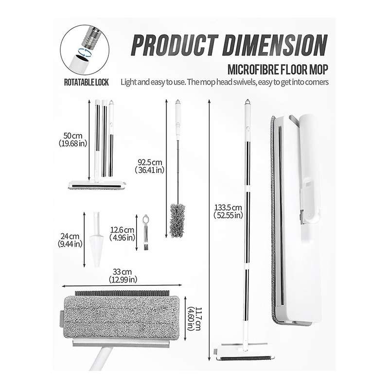 Microfiber Mops for Floor Cleaning with Reusable Chenille Pads, Dust Wet and Dry Mop for Hardwood Fl