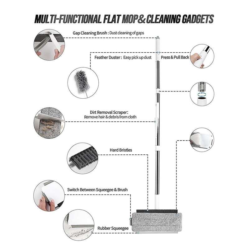 Microfiber Mops for Floor Cleaning with Reusable Chenille Pads, Dust Wet and Dry Mop for Hardwood Fl