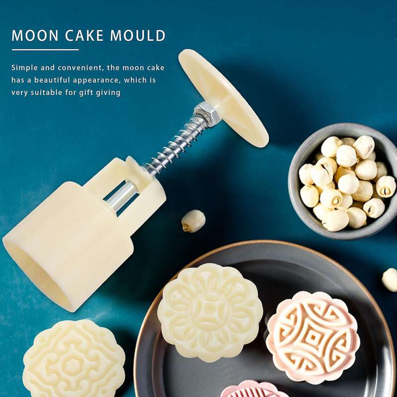 Mid-Autumn Festival Hand-Pressure Moon Cake Mould with 6 Stamps,Cookie Mold,Flowers Design CookieMo