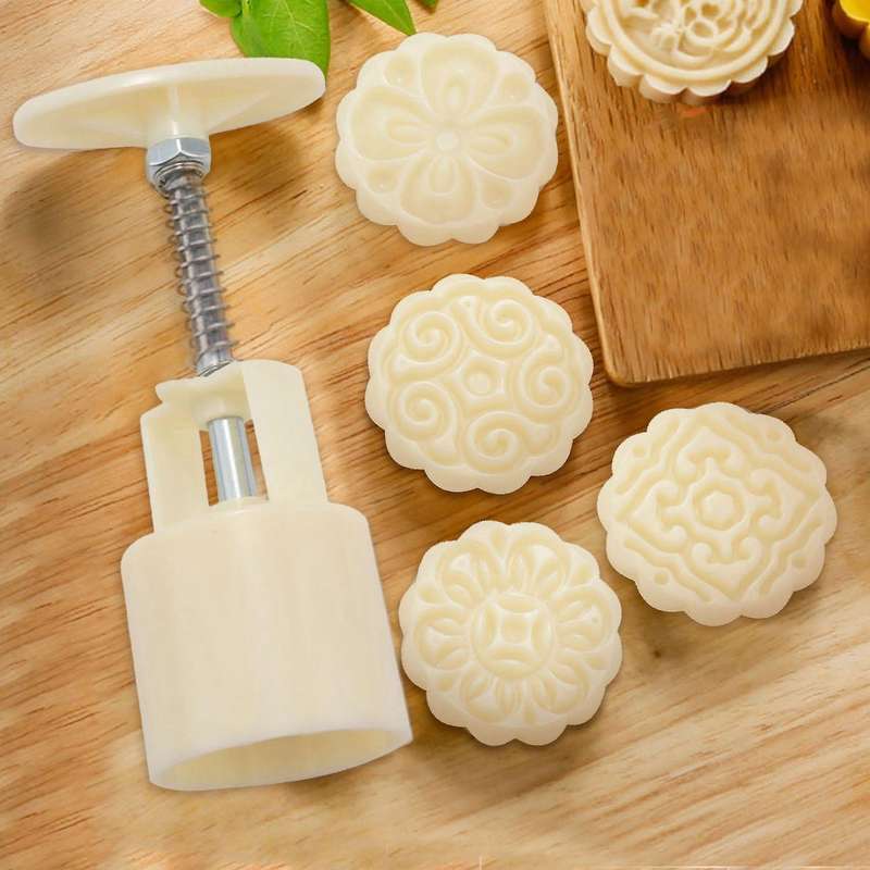 Mid-Autumn Festival Hand-Pressure Moon Cake Mould with 6 Stamps,Cookie Mold,Flowers Design CookieMo