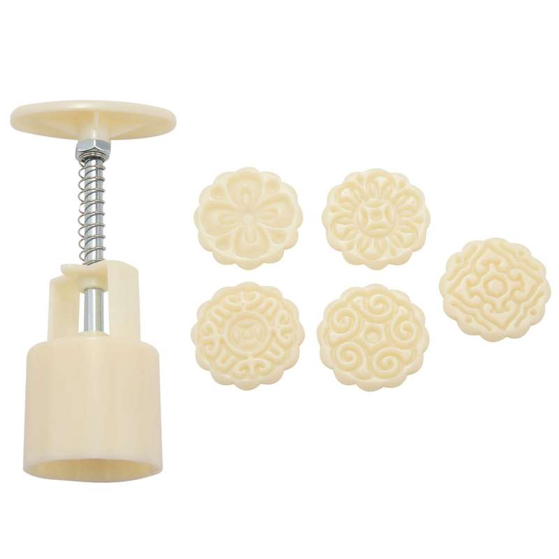 Mid-Autumn Festival Hand-Pressure Moon Cake Mould with 6 Stamps,Cookie Mold,Flowers Design CookieMo